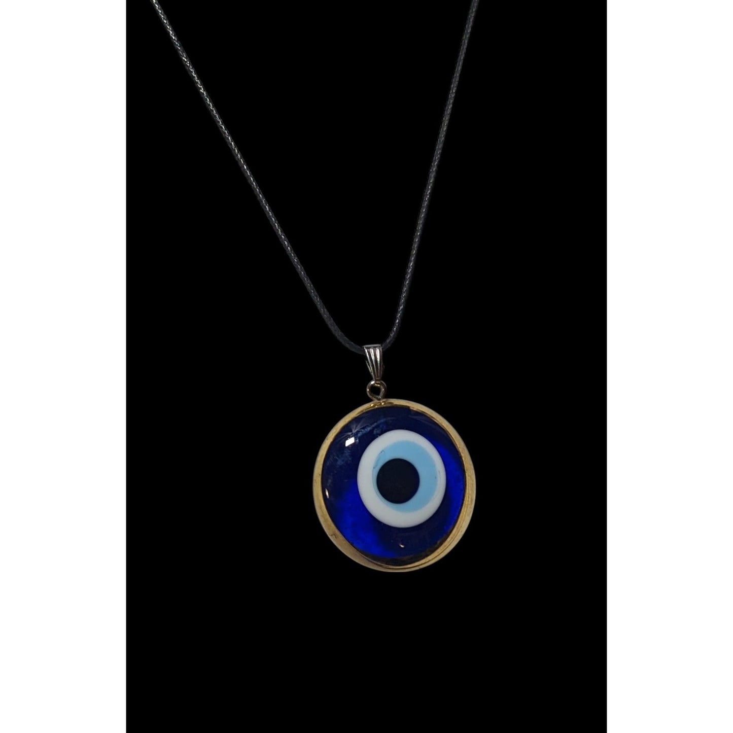 Glass Evil Eye Blue And Gold Pendant Necklace
