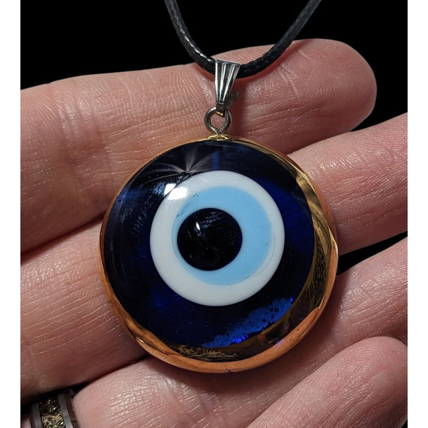 Glass Evil Eye Blue And Gold Pendant Necklace