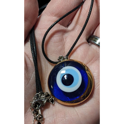 Glass Evil Eye Blue And Gold Pendant Necklace