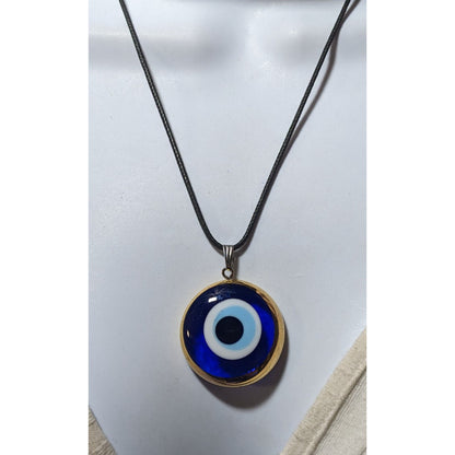 Glass Evil Eye Blue And Gold Pendant Necklace