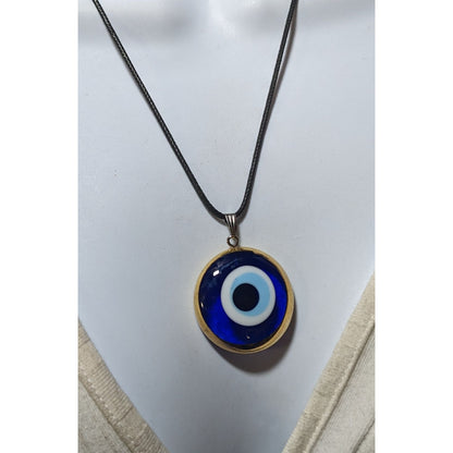 Glass Evil Eye Blue And Gold Pendant Necklace