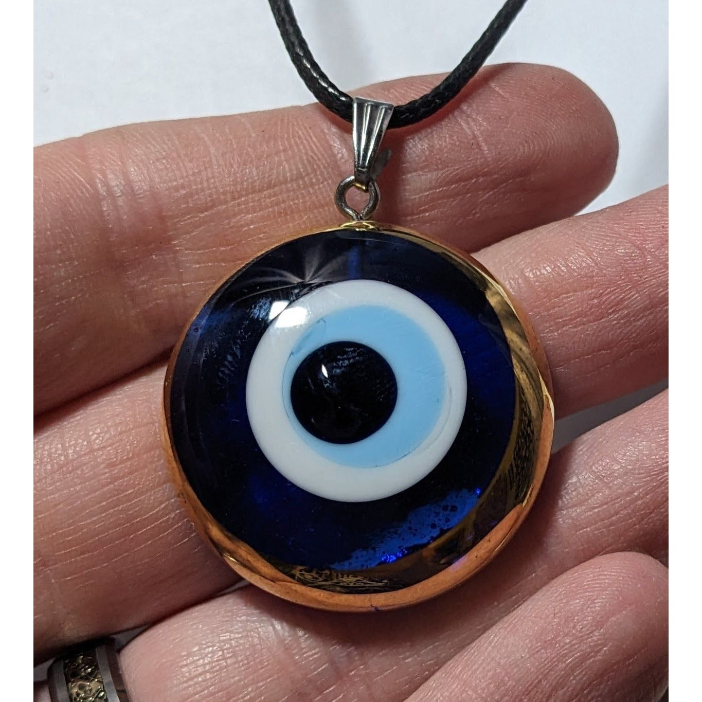 Glass Evil Eye Blue And Gold Pendant Necklace