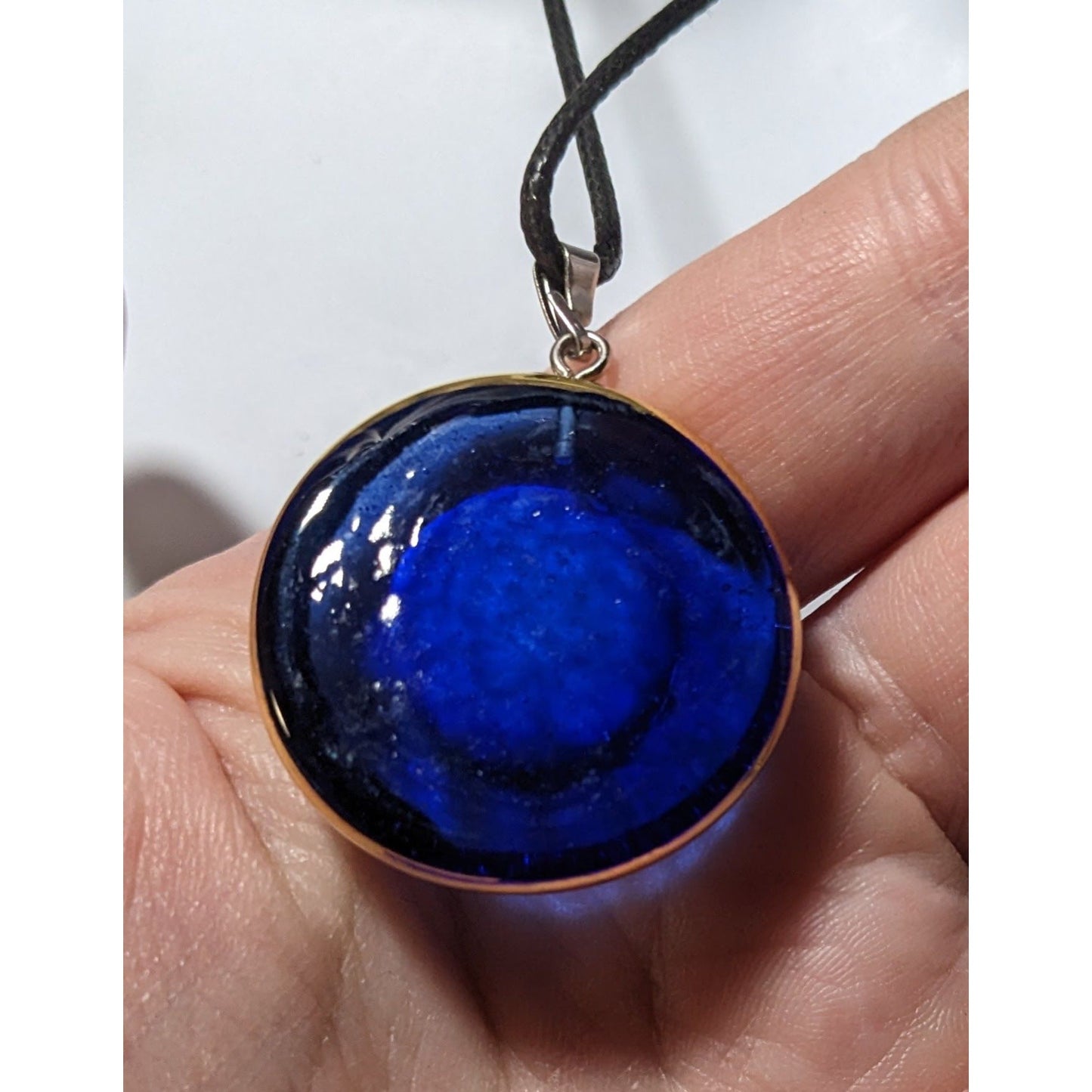 Glass Evil Eye Blue And Gold Pendant Necklace