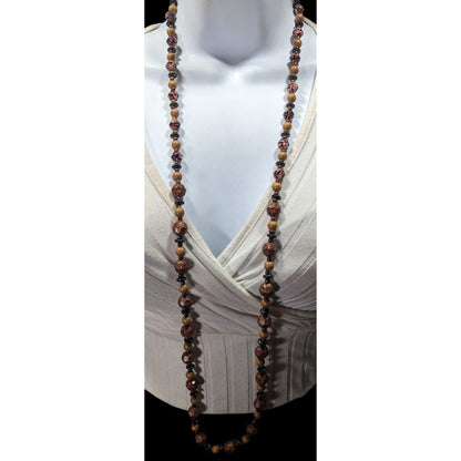 Earthy Black Pink Brown And Gold Tone Speckled Beaded Necklace