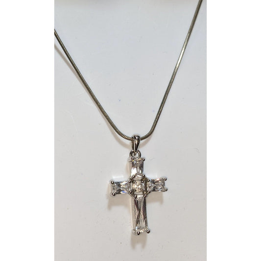 Elegant Religious Crystal Cross Pendant Necklace