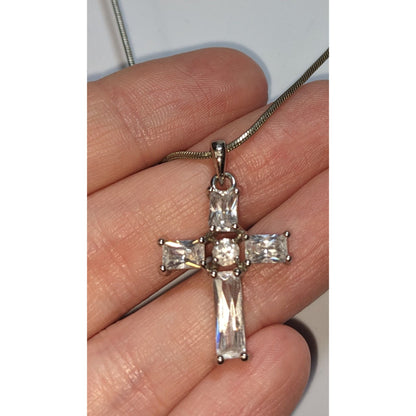 Elegant Religious Crystal Cross Pendant Necklace