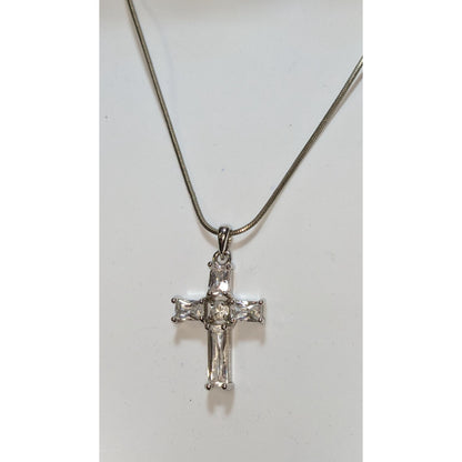 Elegant Religious Crystal Cross Pendant Necklace