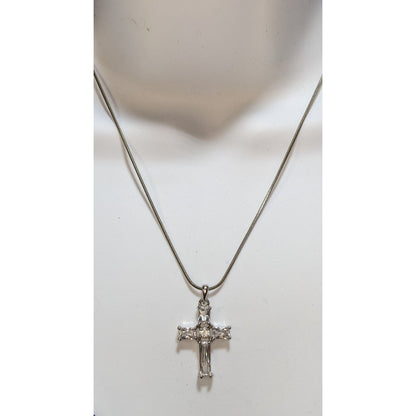 Elegant Religious Crystal Cross Pendant Necklace
