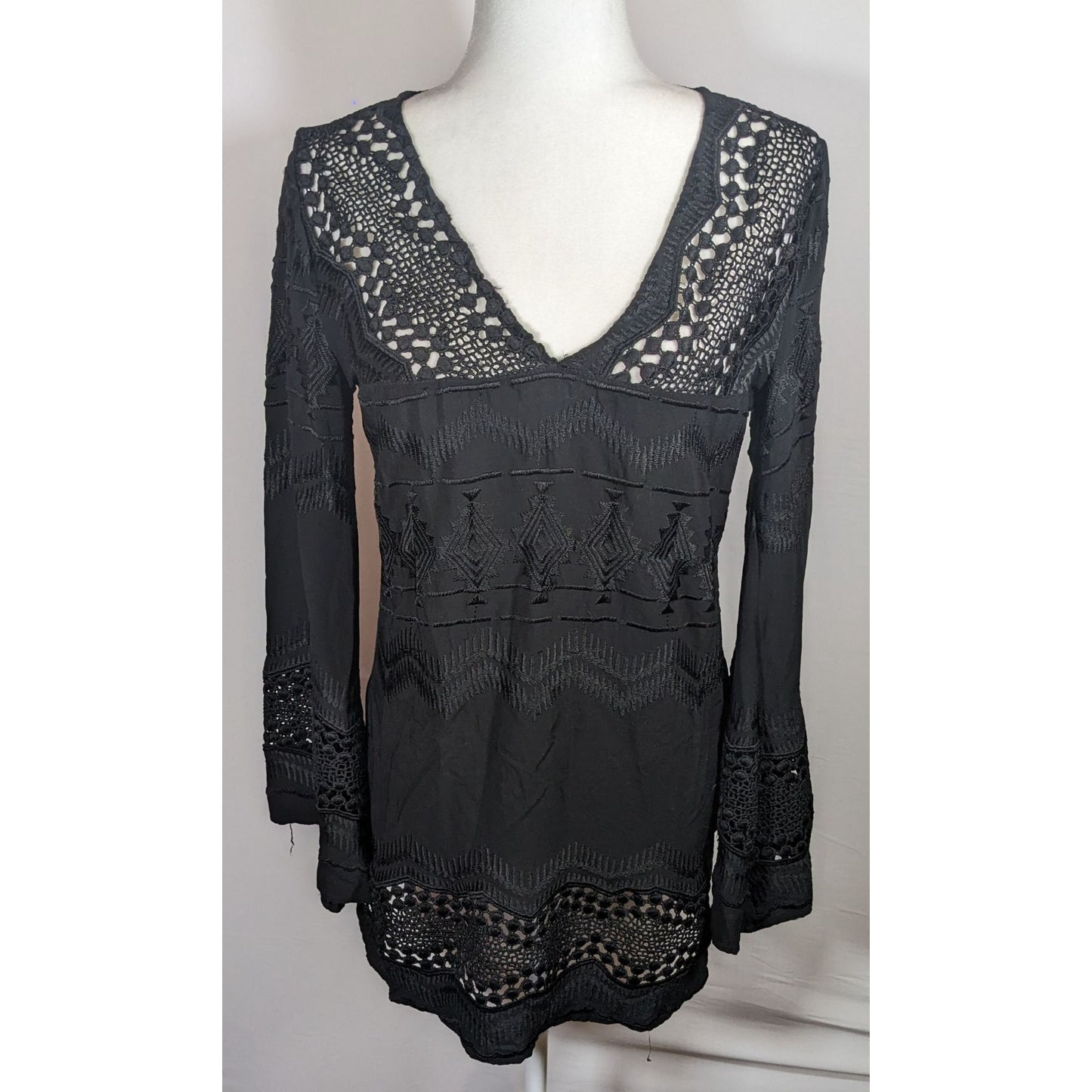 La Blanca Gothic Crochet Accent Black Swim Cover Up