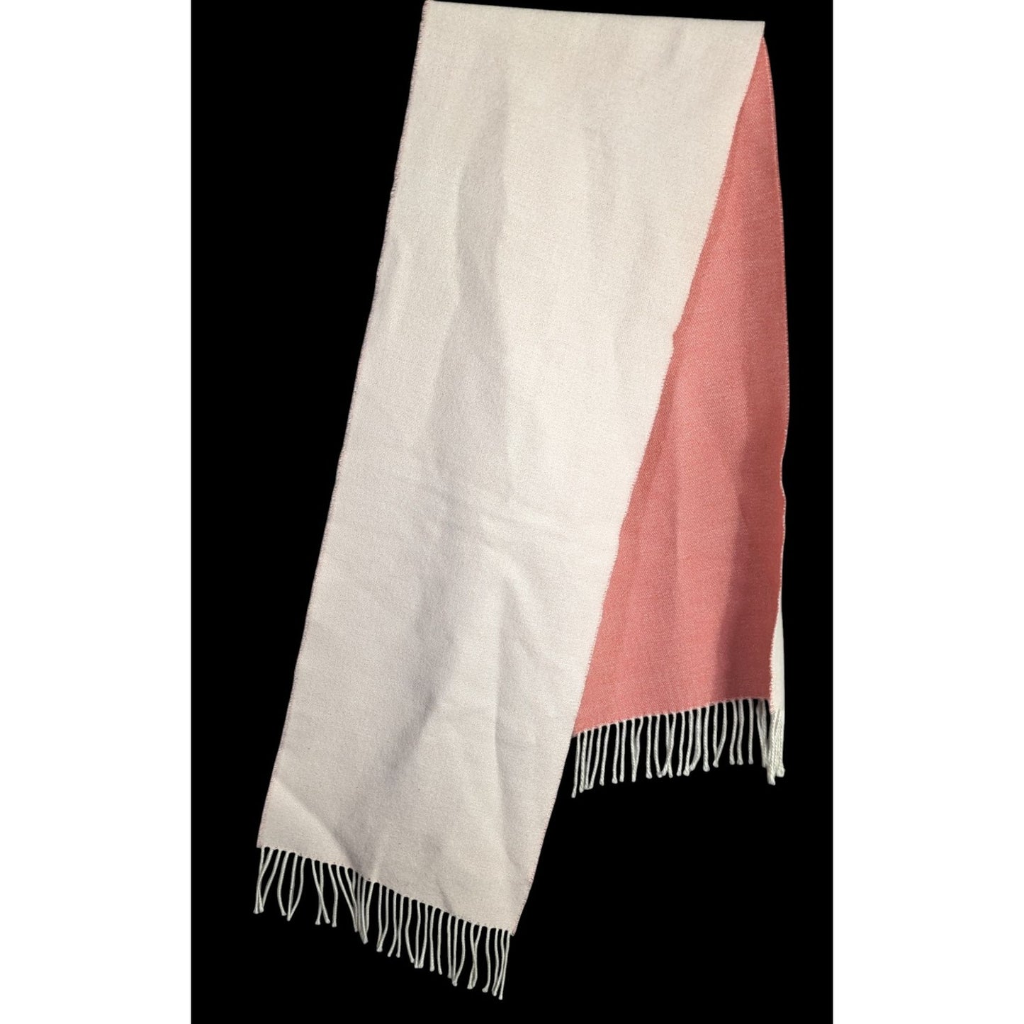 Simply Natural Designs Reversible Baby Alpaca Scarf Coral & White 65"x12" 3" Fringe Made In Peru
