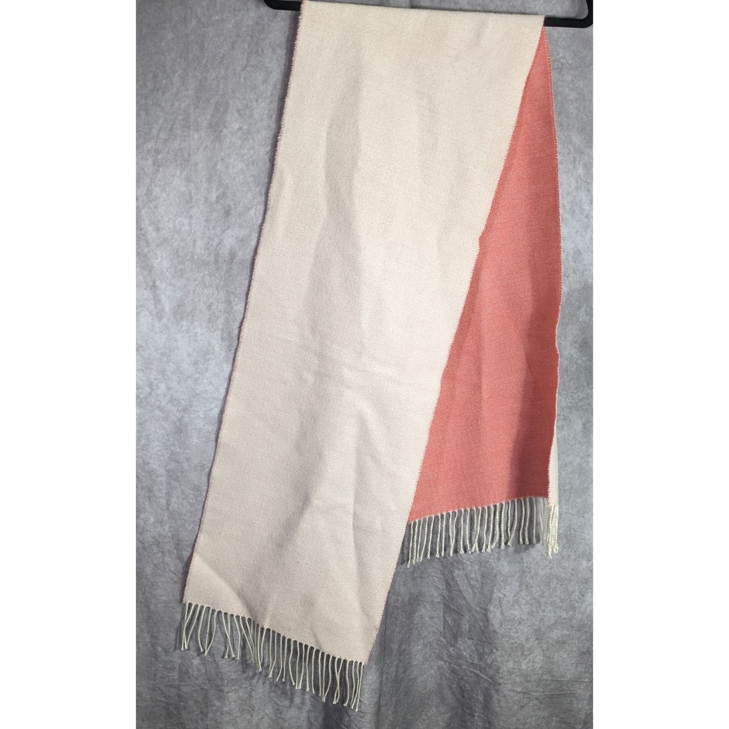 Simply Natural Designs Reversible Baby Alpaca Scarf Coral & White 65"x12" 3" Fringe Made In Peru
