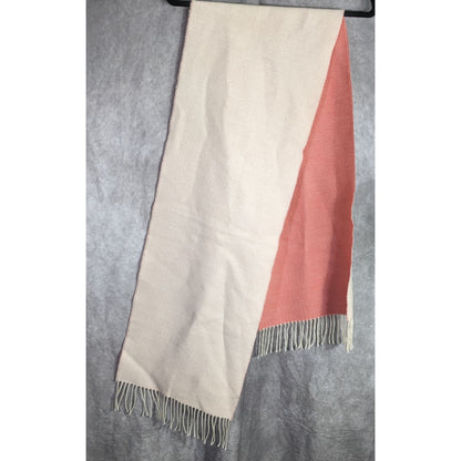 Simply Natural Designs Reversible Baby Alpaca Scarf Coral & White 65"x12" 3" Fringe Made In Peru