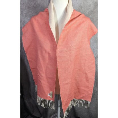 Simply Natural Designs Reversible Baby Alpaca Scarf Coral & White 65"x12" 3" Fringe Made In Peru