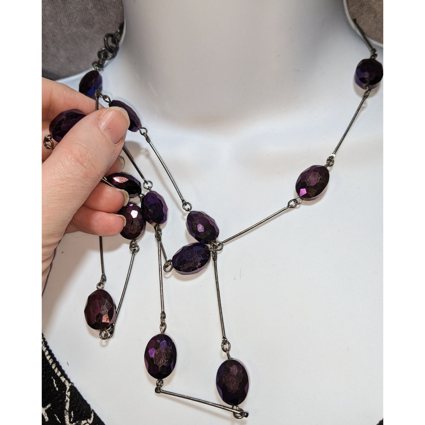 Charming Charlie Gothic Purple Faceted Bead Station Necklace