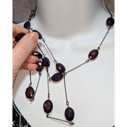 Charming Charlie Gothic Purple Faceted Bead Station Necklace