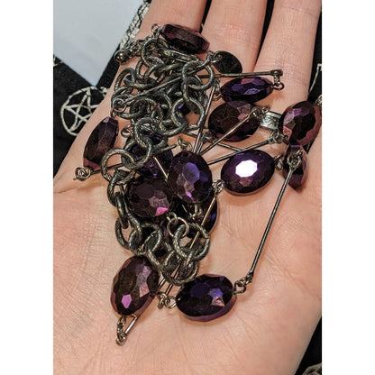 Charming Charlie Gothic Purple Faceted Bead Station Necklace