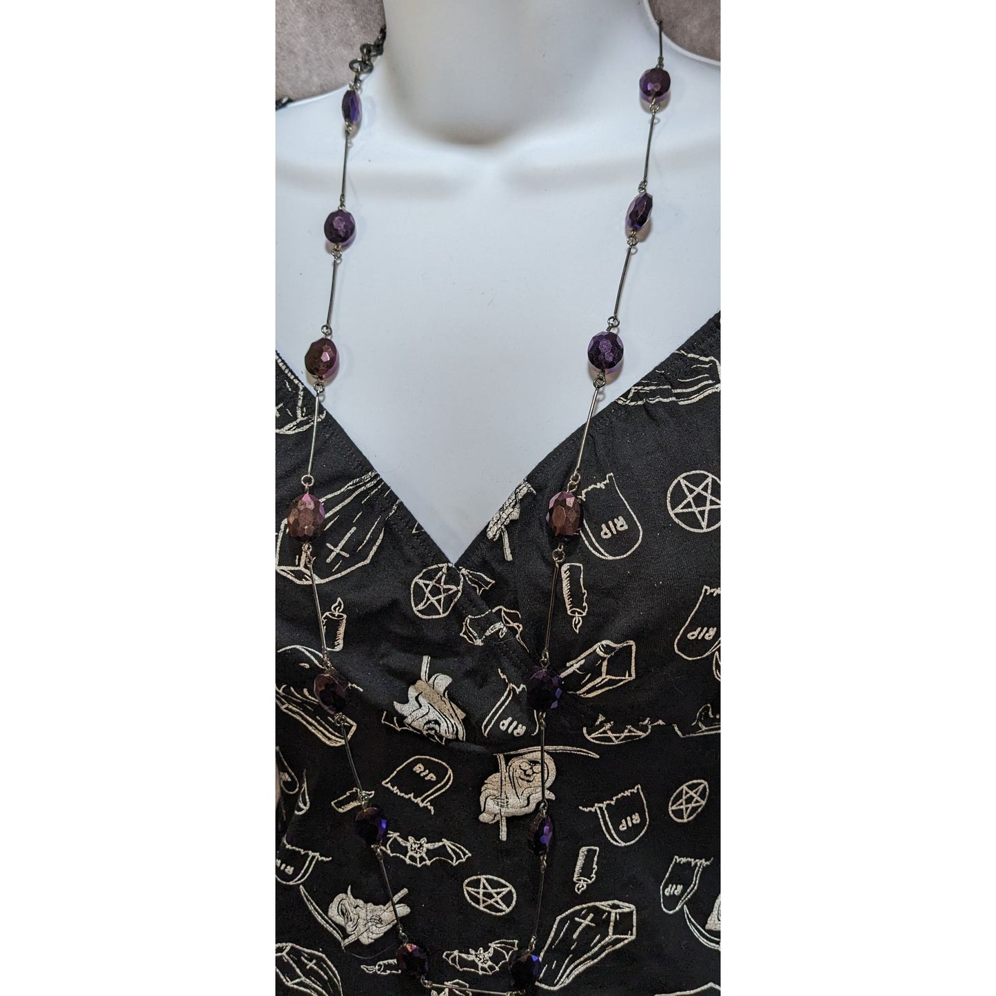 Charming Charlie Gothic Purple Faceted Bead Station Necklace