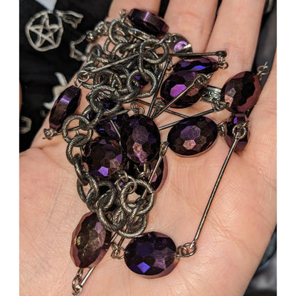 Charming Charlie Gothic Purple Faceted Bead Station Necklace