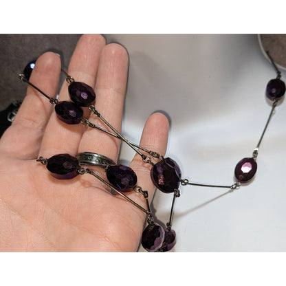 Charming Charlie Gothic Purple Faceted Bead Station Necklace