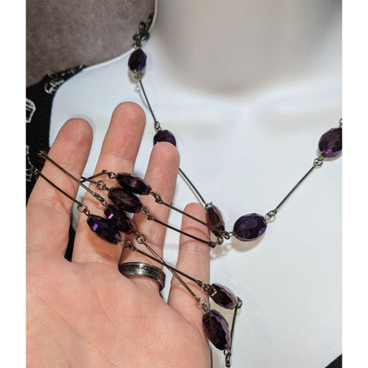 Charming Charlie Gothic Purple Faceted Bead Station Necklace