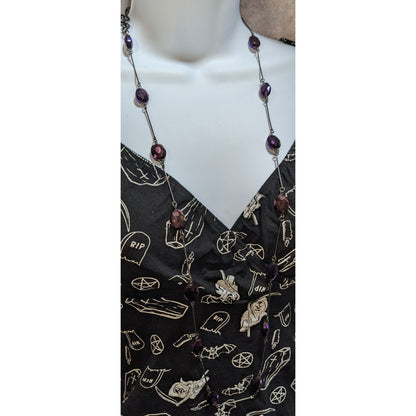 Charming Charlie Gothic Purple Faceted Bead Station Necklace