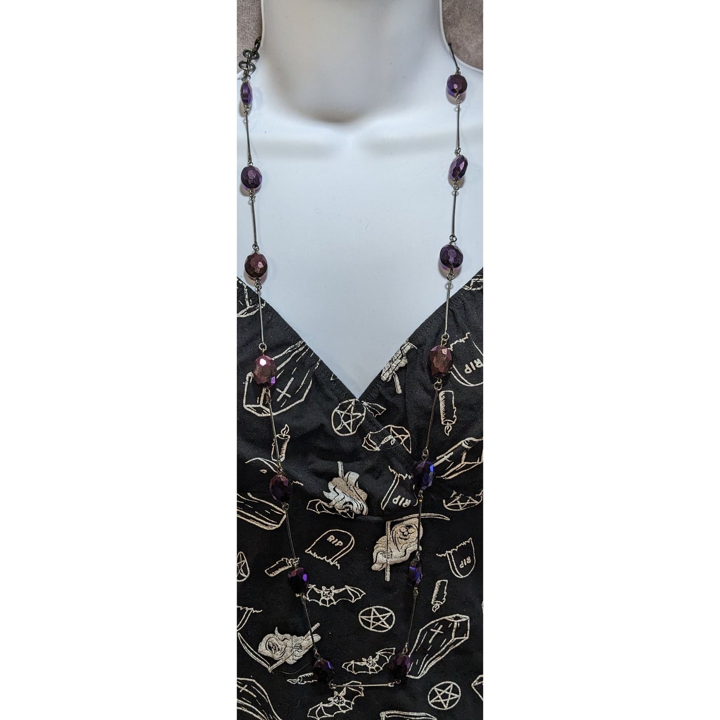 Charming Charlie Gothic Purple Faceted Bead Station Necklace