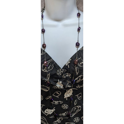 Charming Charlie Gothic Purple Faceted Bead Station Necklace