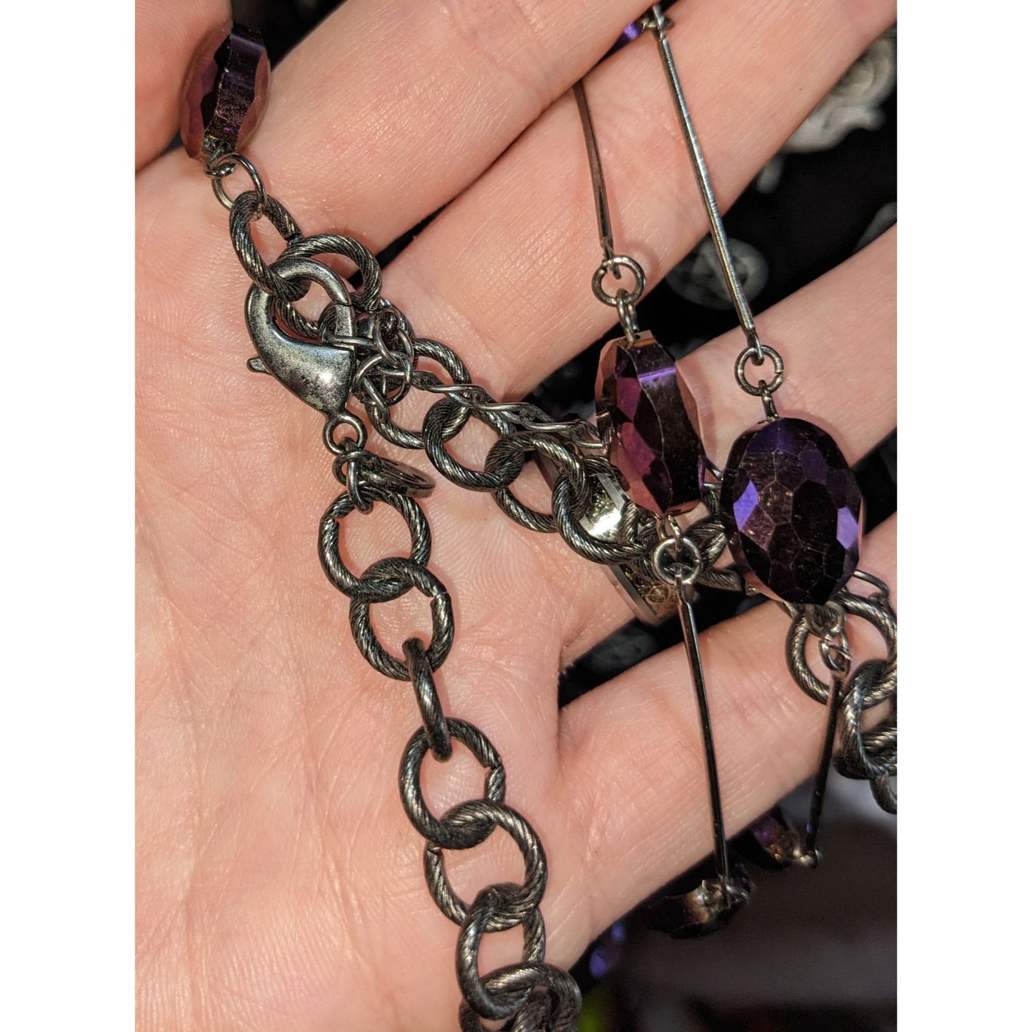 Charming Charlie Gothic Purple Faceted Bead Station Necklace