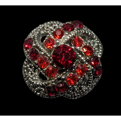Gothic Vampire Knot Ring Silver Tone With Red Stones Adjustable Size 7