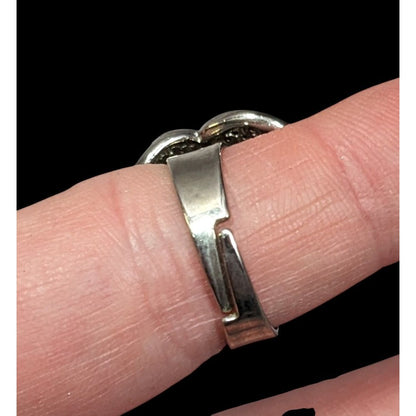 Gothic Vampire Knot Ring Silver Tone With Red Stones Adjustable Size 7