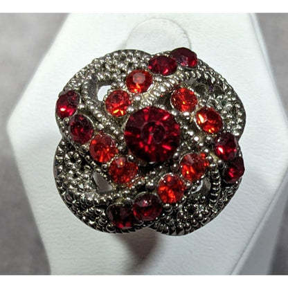 Gothic Vampire Knot Ring Silver Tone With Red Stones Adjustable Size 7