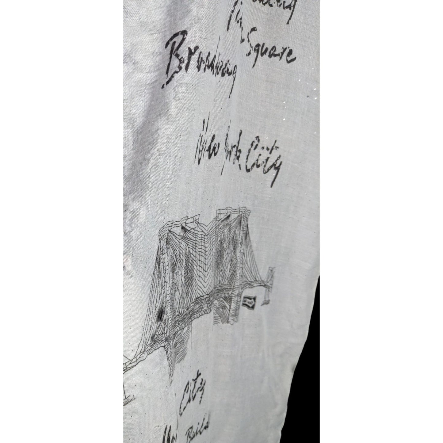 New York City Souvenir Scarf Statue Of Liberty & Skyline Print Glitter Accents Grey 73"x28"