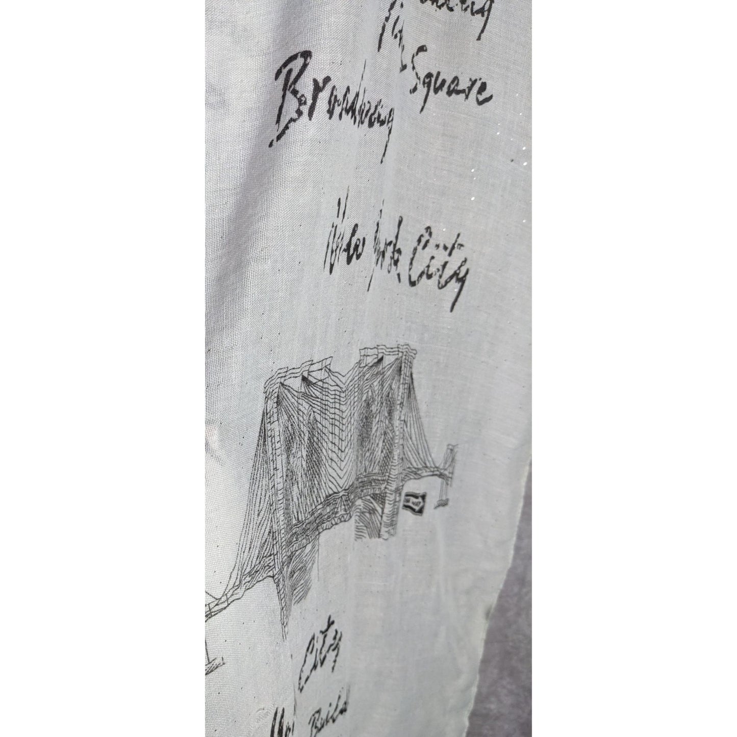 New York City Souvenir Scarf Statue Of Liberty & Skyline Print Glitter Accents Grey 73"x28"