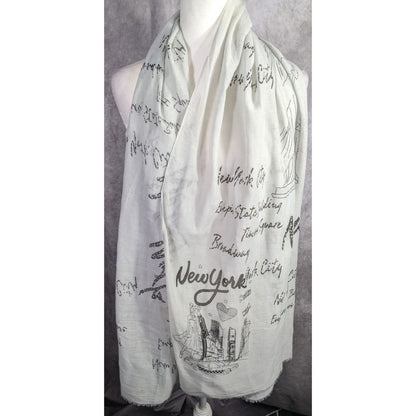 New York City Souvenir Scarf Statue Of Liberty & Skyline Print Glitter Accents Grey 73"x28"