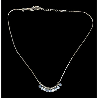 Simple Elegant Blue Gemmed Silver Tone Necklace