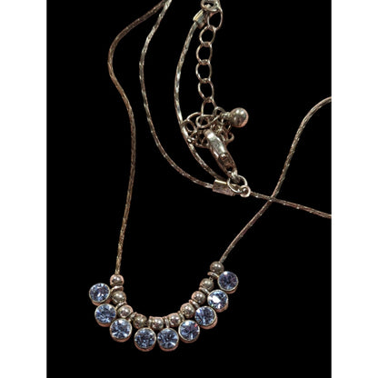 Simple Elegant Blue Gemmed Silver Tone Necklace