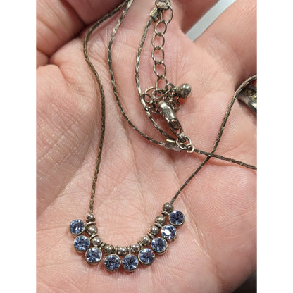 Simple Elegant Blue Gemmed Silver Tone Necklace