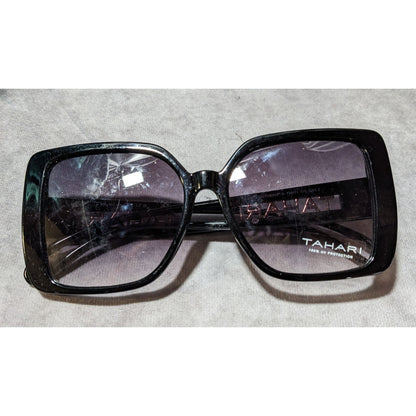 Tahari Oversized Square Black And Gold Sunglasses