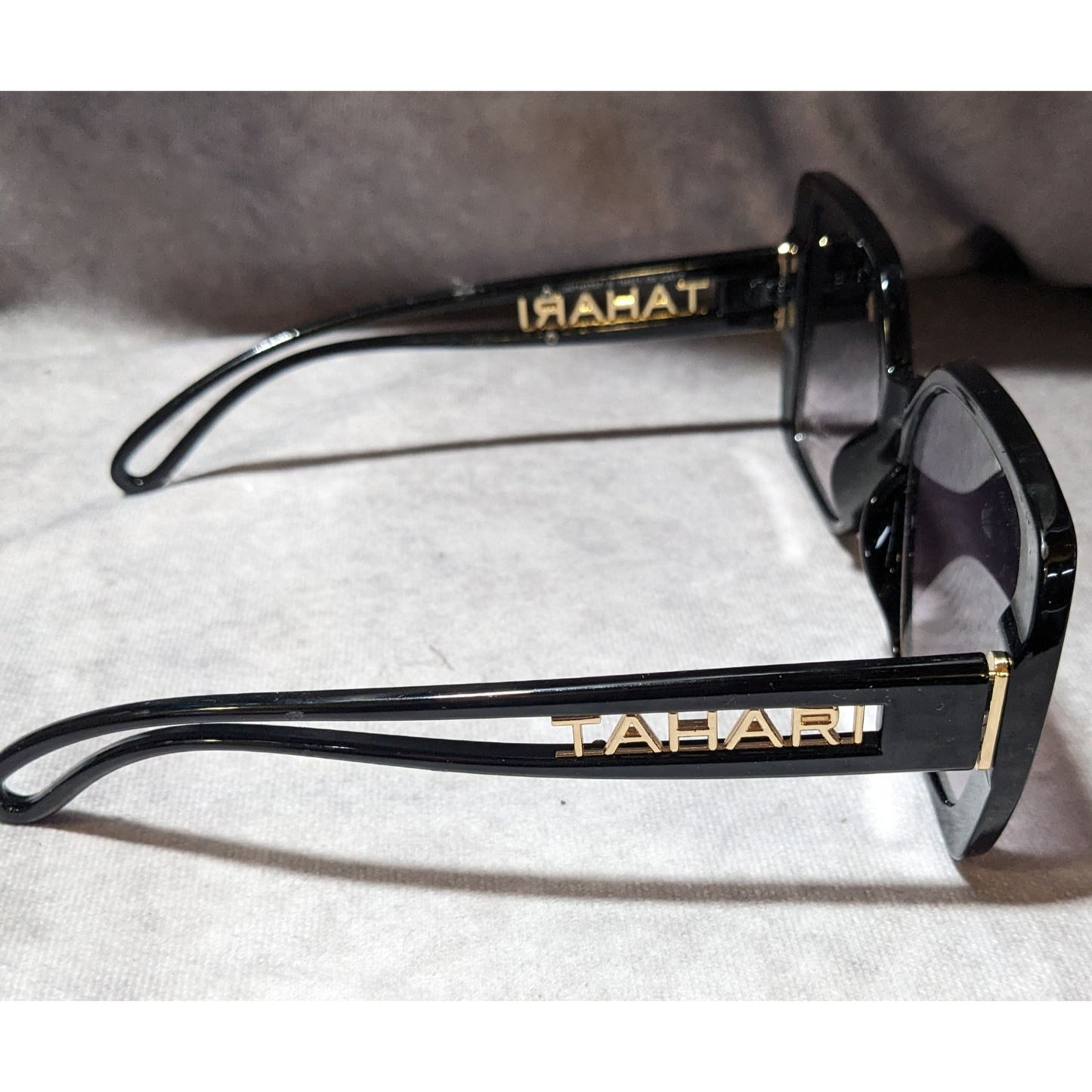 Tahari Oversized Square Black And Gold Sunglasses