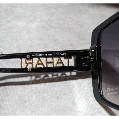 Tahari Oversized Square Black And Gold Sunglasses