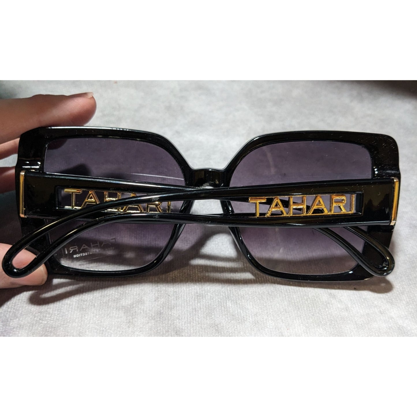 Tahari Oversized Square Black And Gold Sunglasses