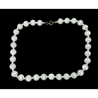 Vintage Silk-Look White Elegant Beaded Necklace