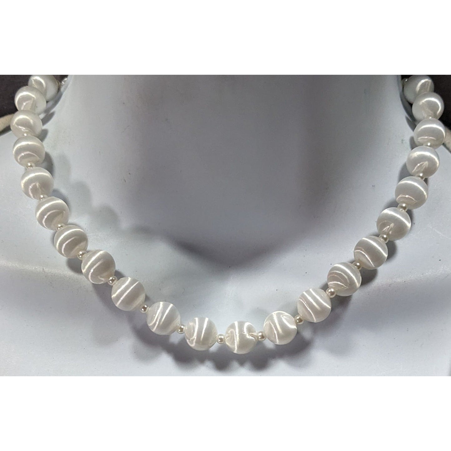 Vintage Silk-Look White Elegant Beaded Necklace