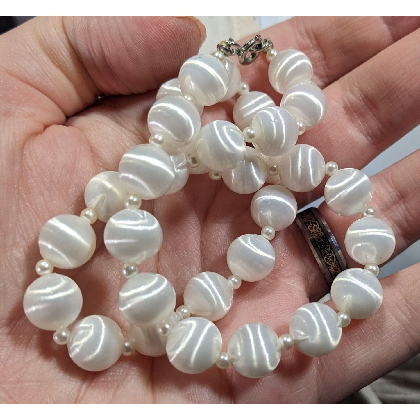 Vintage Silk-Look White Elegant Beaded Necklace