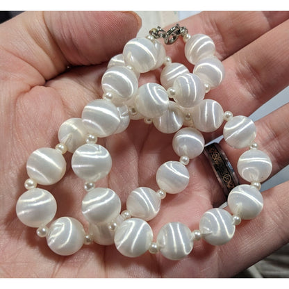 Vintage Silk-Look White Elegant Beaded Necklace