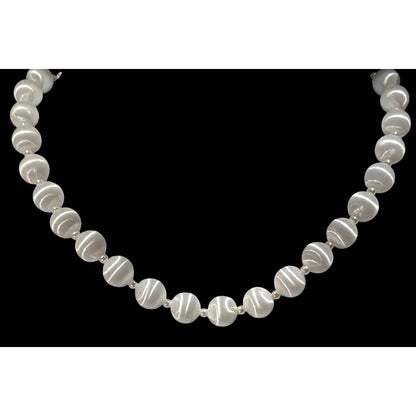 Vintage Silk-Look White Elegant Beaded Necklace