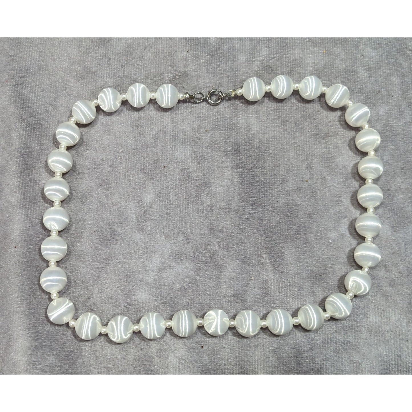 Vintage Silk-Look White Elegant Beaded Necklace