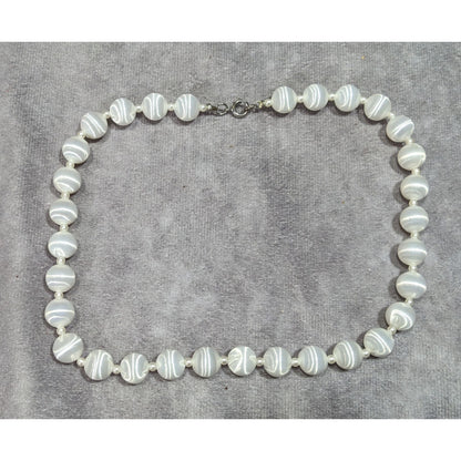 Vintage Silk-Look White Elegant Beaded Necklace