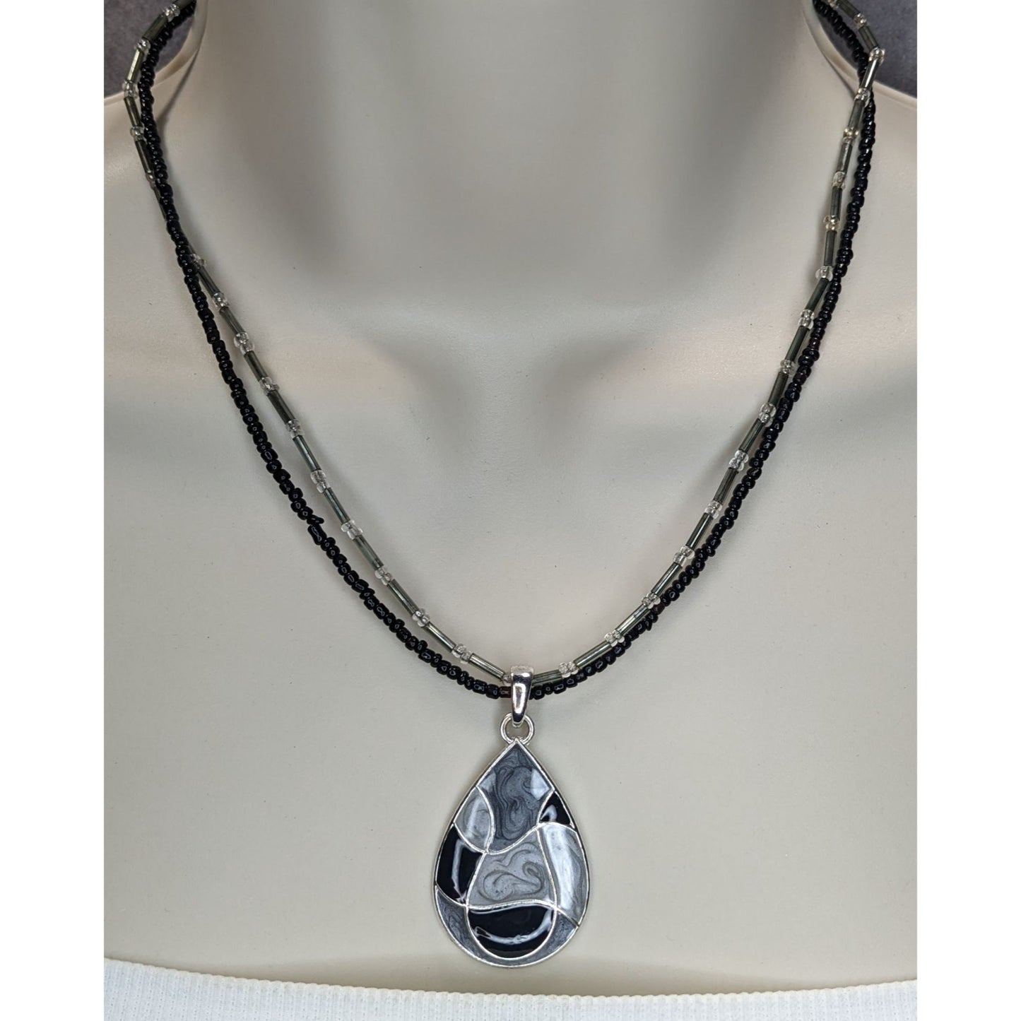 Goth Vintage Kenneth Cole Black Enamel Teardrop Necklace Earrings Set