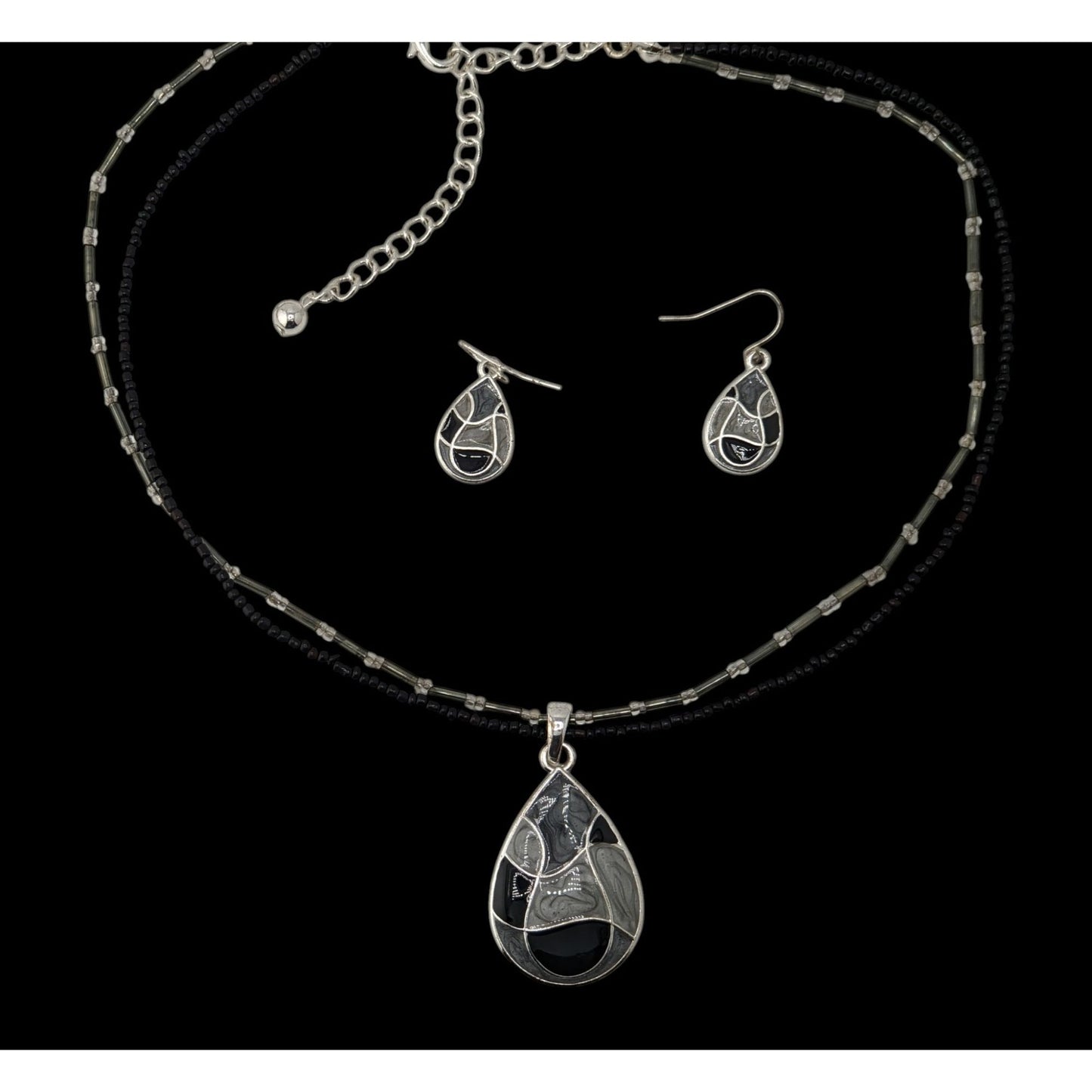 Goth Vintage Kenneth Cole Black Enamel Teardrop Necklace Earrings Set